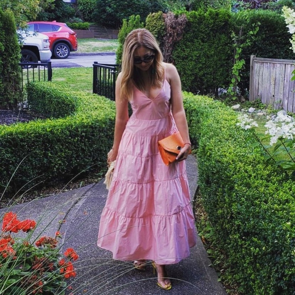 Maje Pink Tiered Maxi Dress